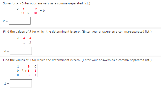 Solve for x. [Enter your answers as a