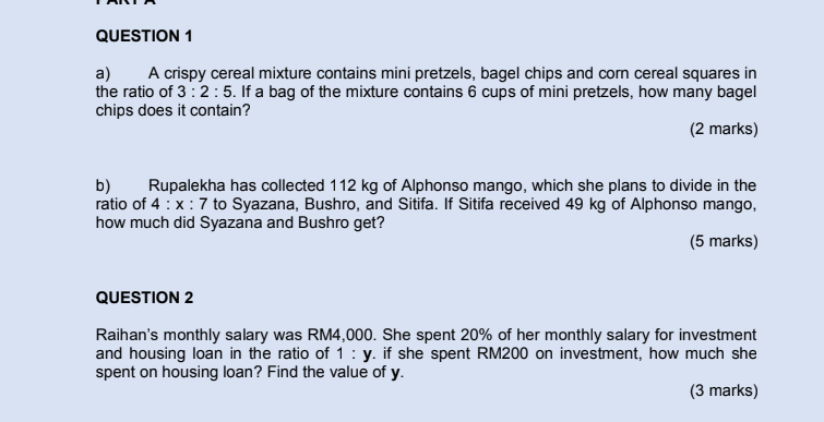 QUESTION 1 a) A crispy cereal mixture contains