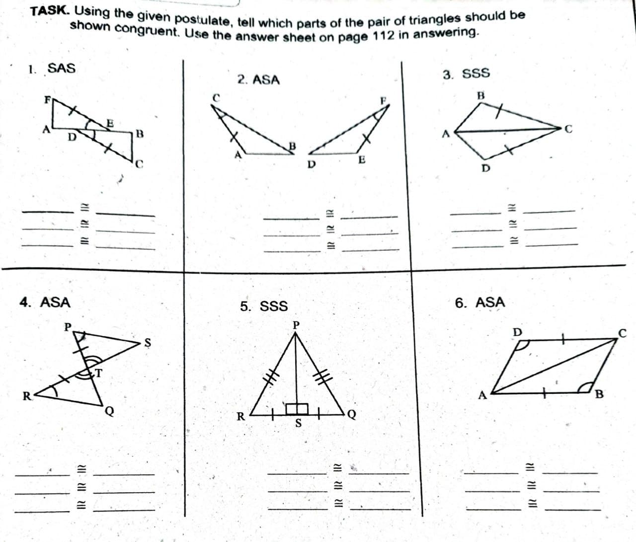 TOPIC: TRIANGLE CONGRUENCE TASK: USING THE GIVEN