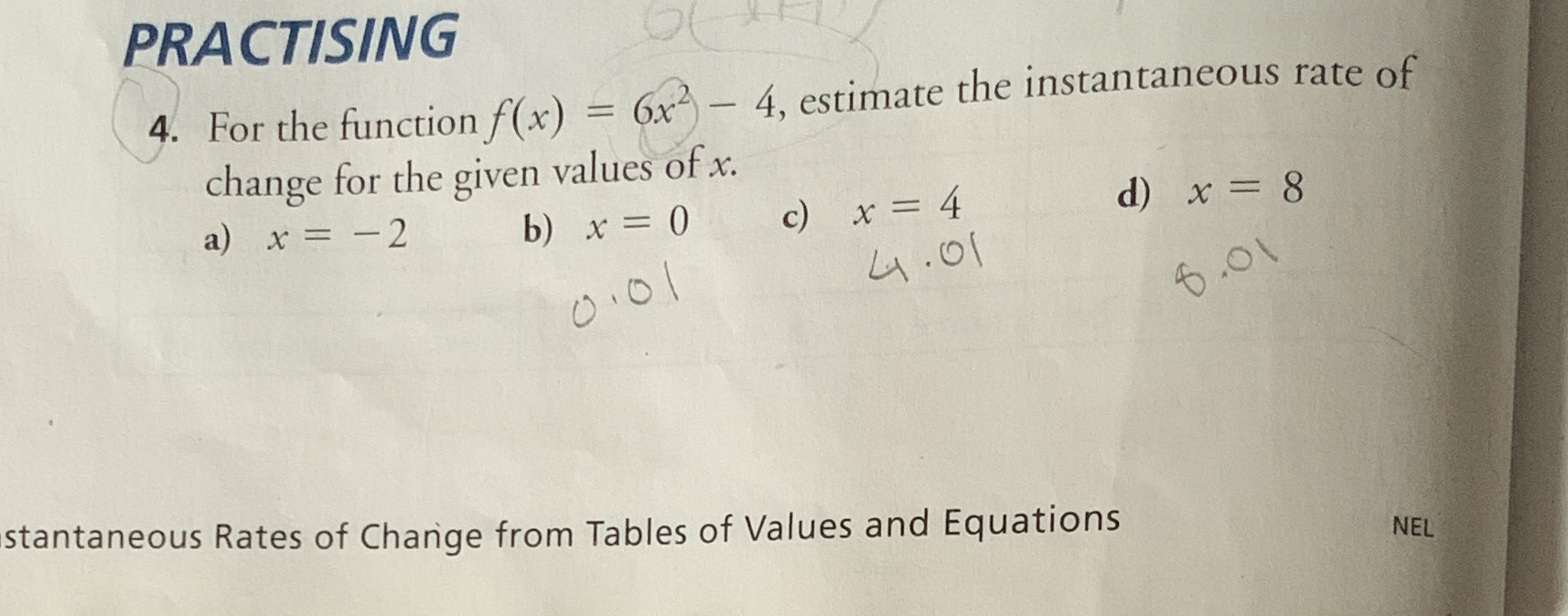 PRACTISING 4. For the function f(x) = 6x2) - 4,