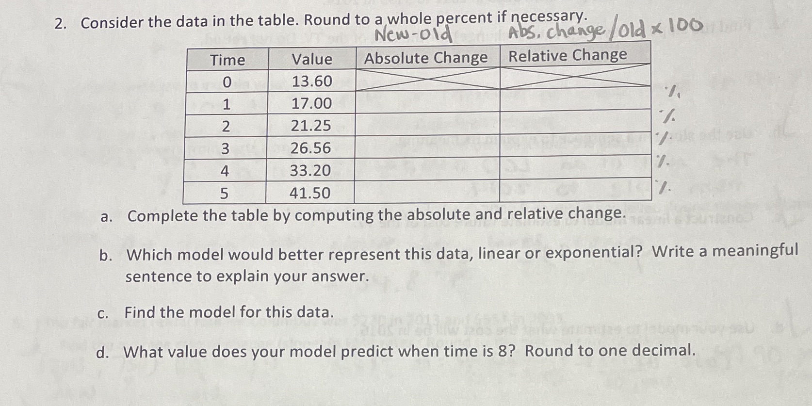 2. Consider the data in the table. Round to a