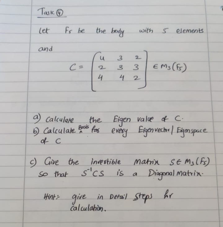 Linear algebra Taskc 4 Let Is be the body with 5