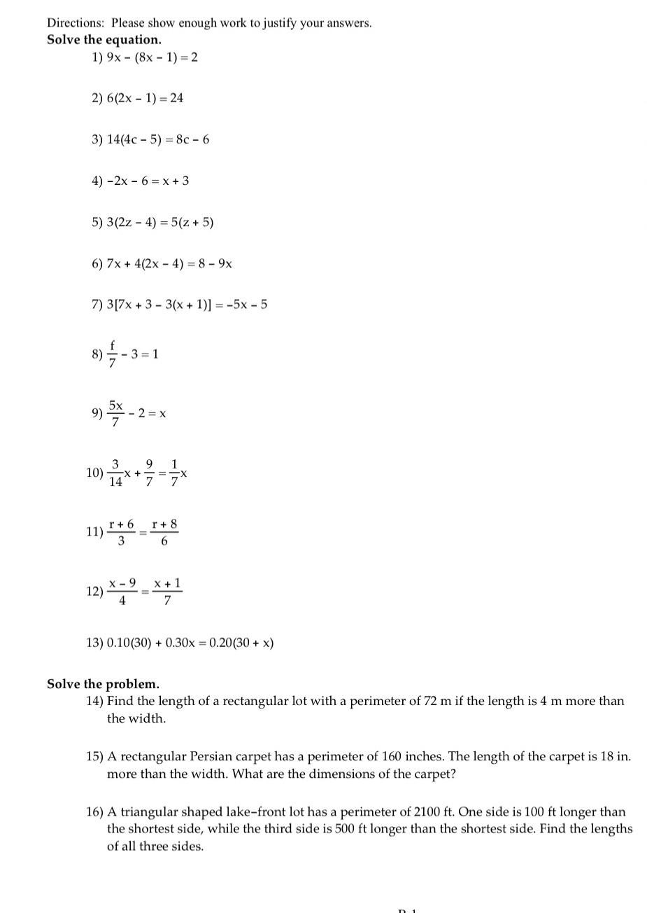 LE...Please show work Directions: Please show