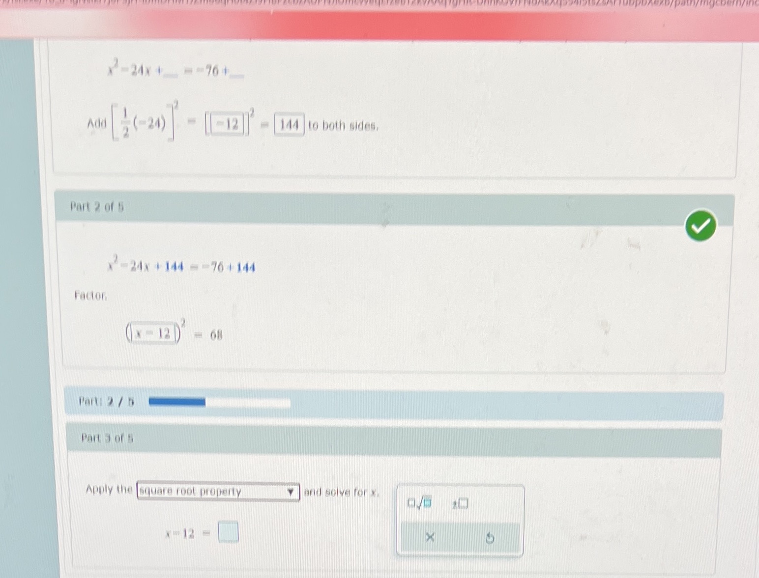 9 part 3 Add 4(-24) - [1-12 - 144 to both sides,