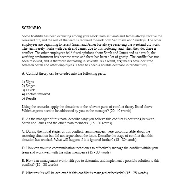 SCENARIO Some hostility has been occurring among