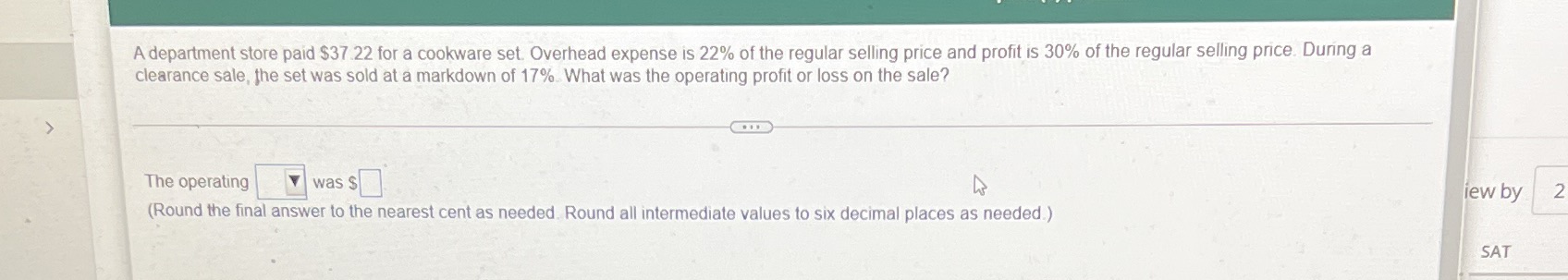A department store paid $37.22 for a cookware