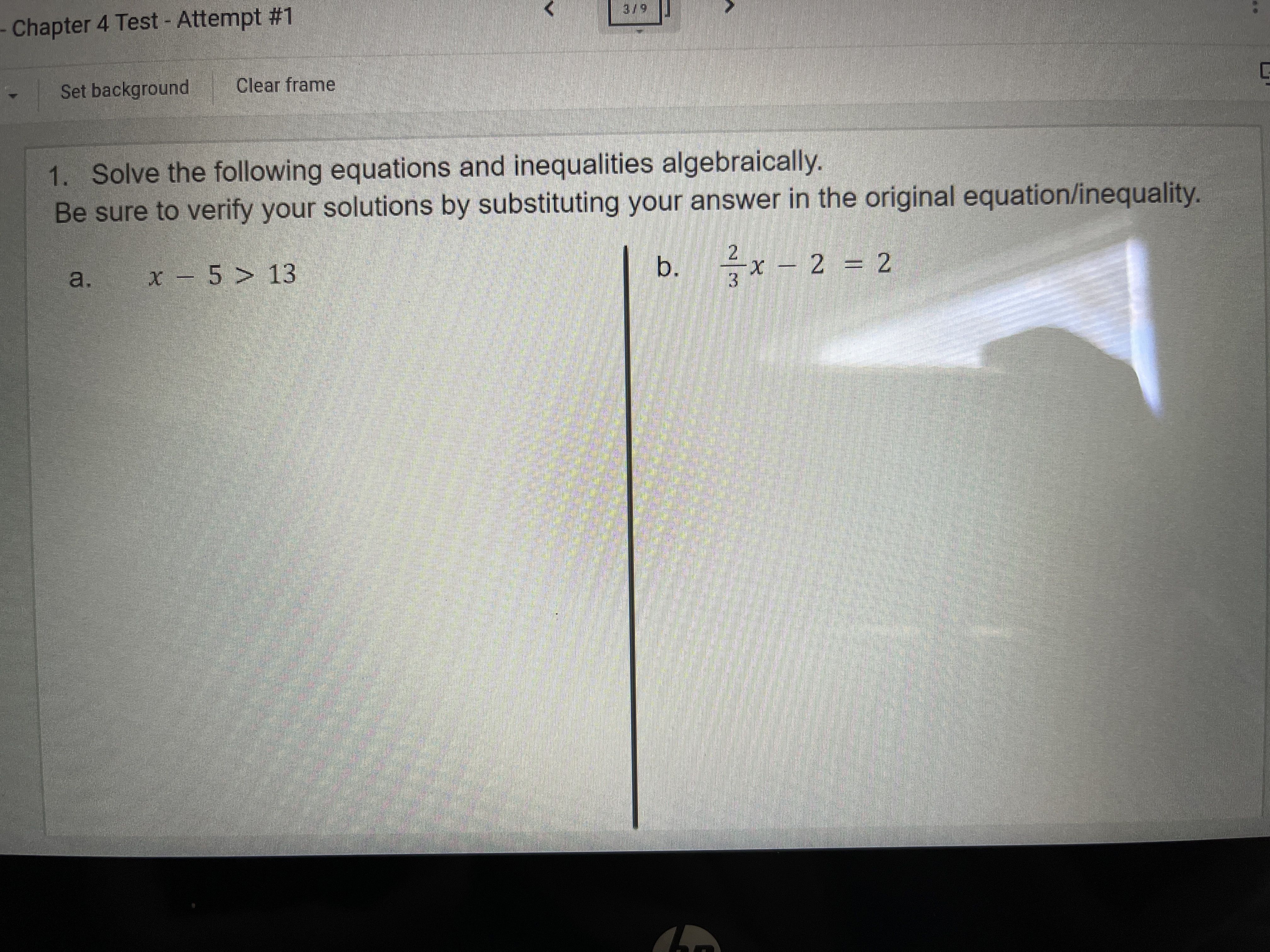 Chapter 4 Test - Attempt #1 Set background Clear