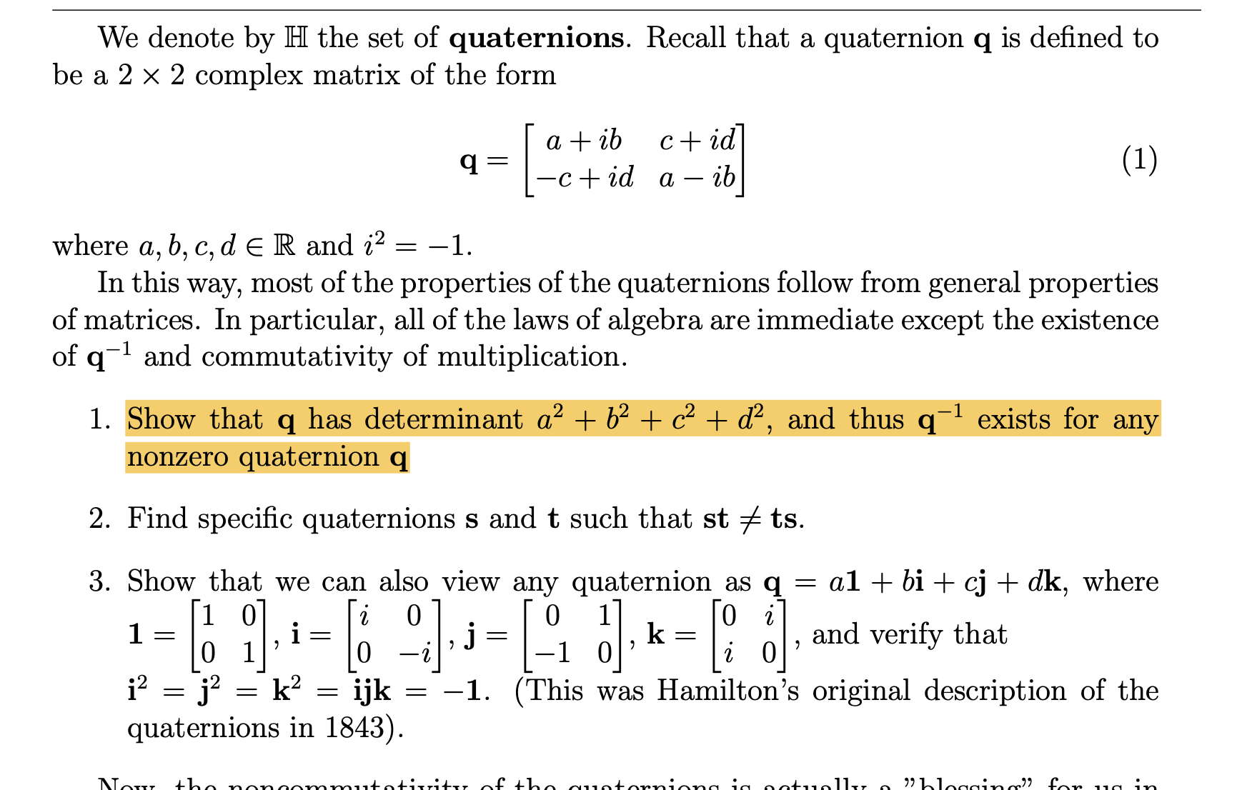 We denote by H the set of quaternions. Recall