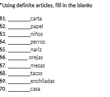 Using definite articles, fill in the blanks 61.