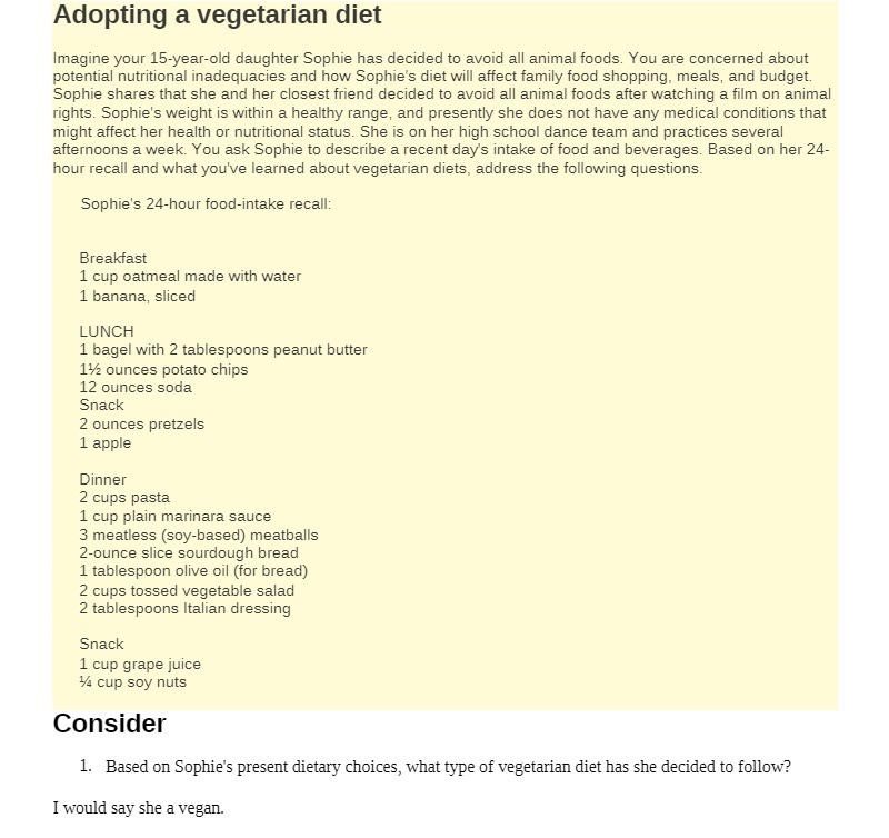 Adopting a vegetarian diet Imagine your