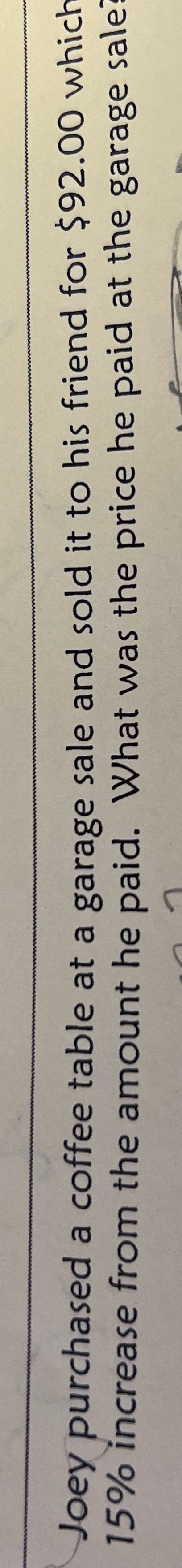 Joey purchase a coffee table at a garage sale and