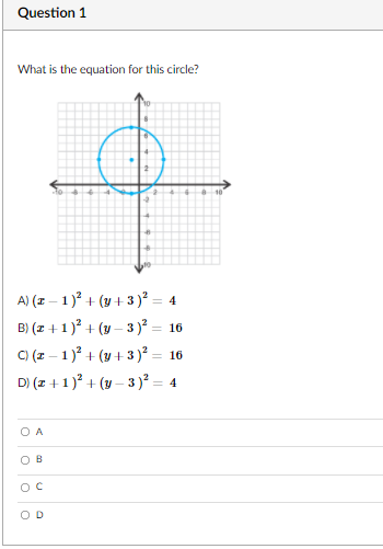 Question 1 What is the equation for this circle?