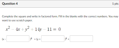 Question 1 What is the equation for this circle?