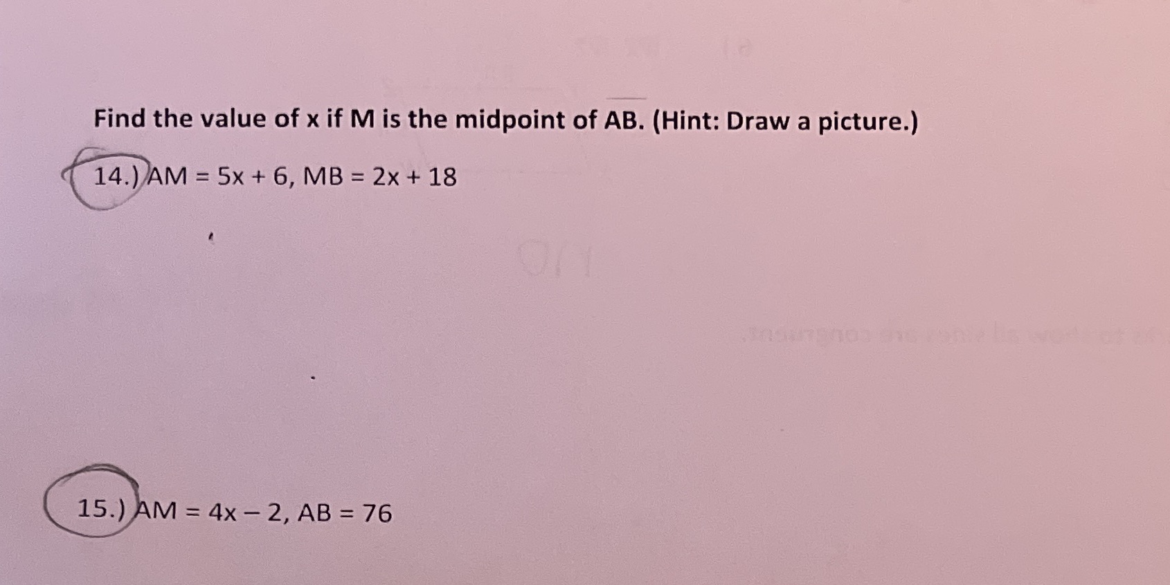 Find the value of x if M is the midpoint of AB.
