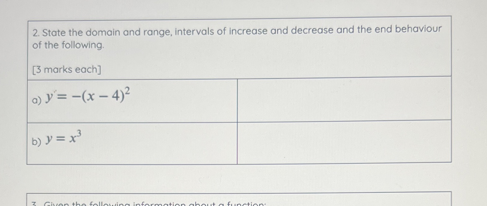 Please help! Grade 12 functions! 2. State the