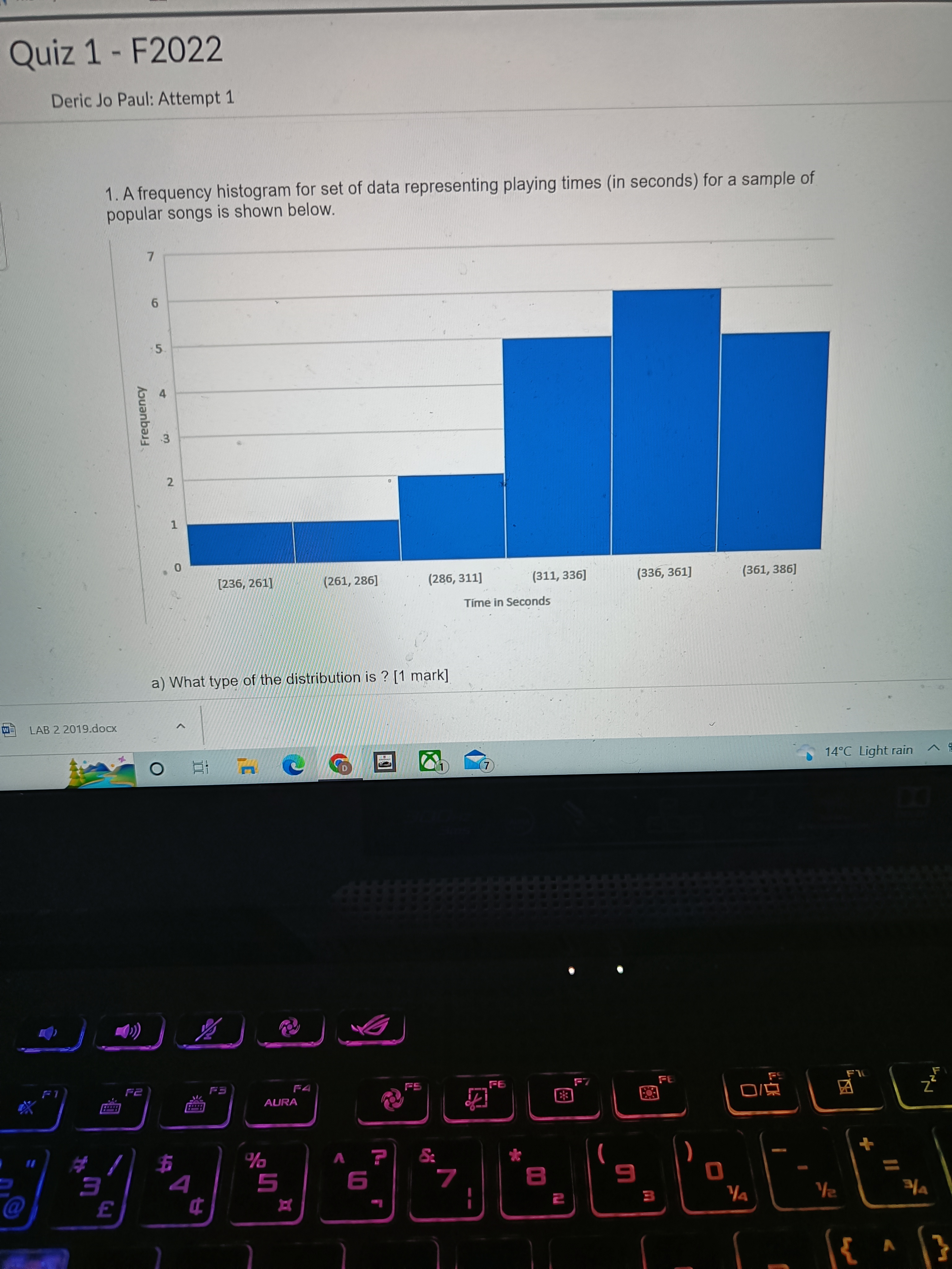 Quiz 1 - F2022 Deric Jo Paul: Attempt 1 1. A
