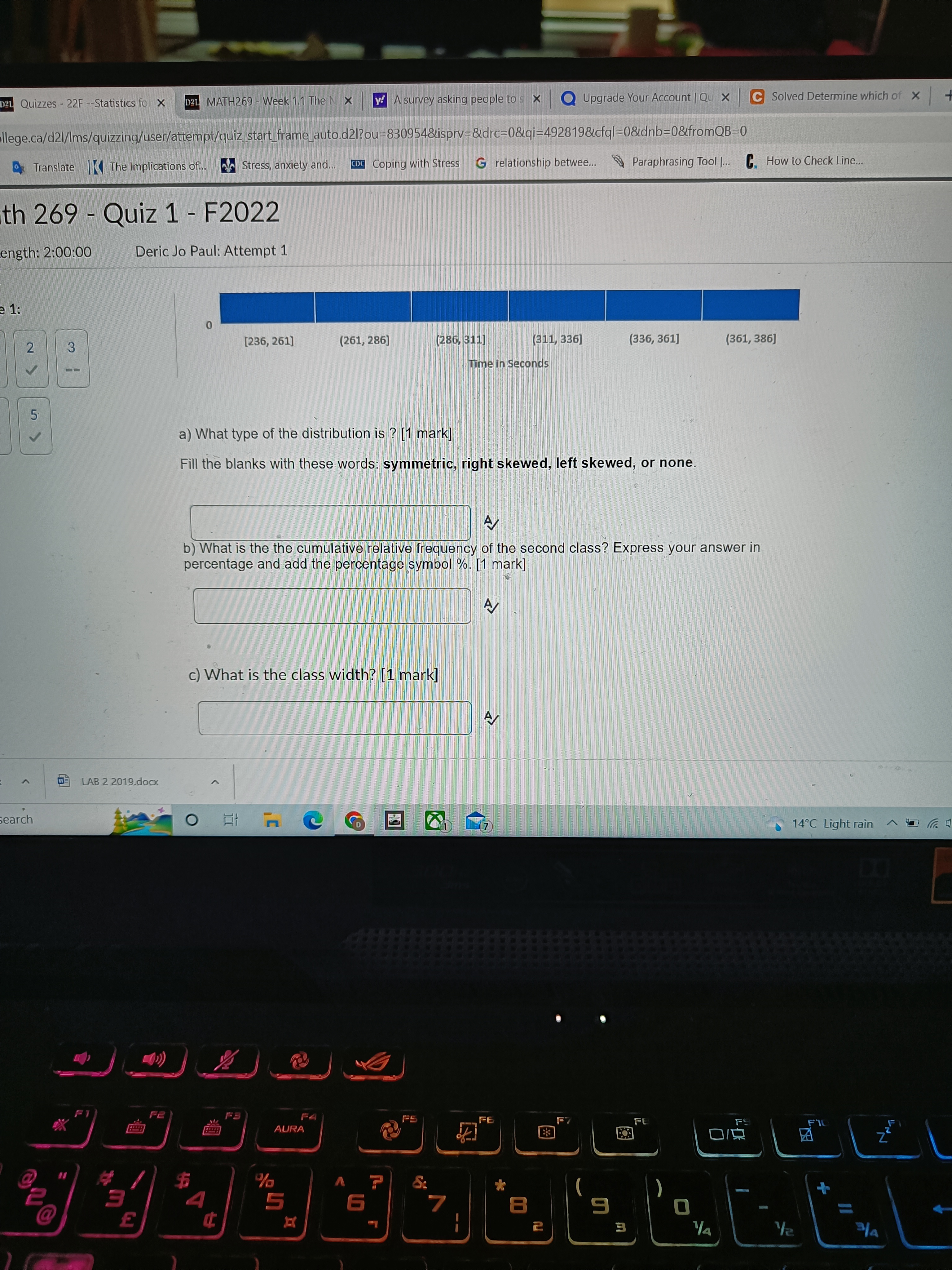 Quiz 1 - F2022 Deric Jo Paul: Attempt 1 1. A