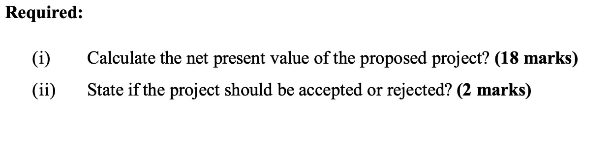 Required: (i) Calculate the net present value of
