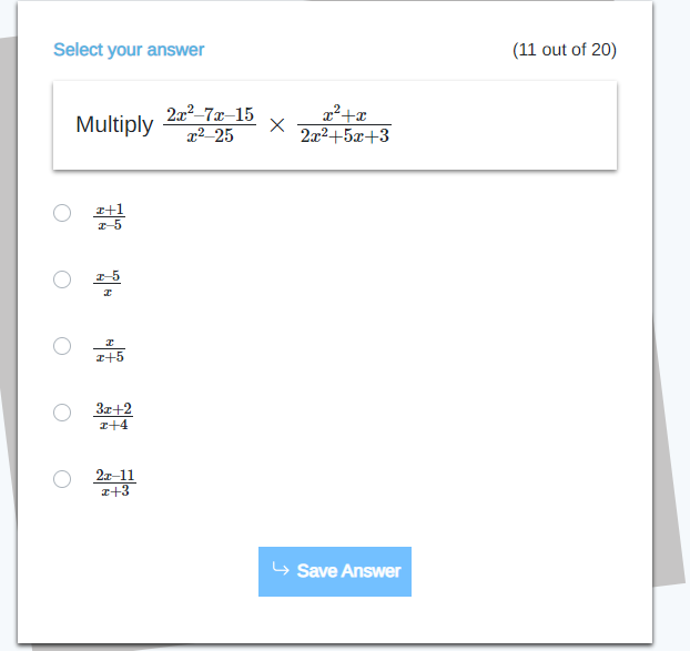 \fSelect your answer [2 out of 20} Simplify the