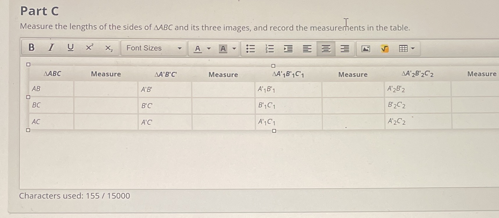 Measure the lengths of the side ABC and it's