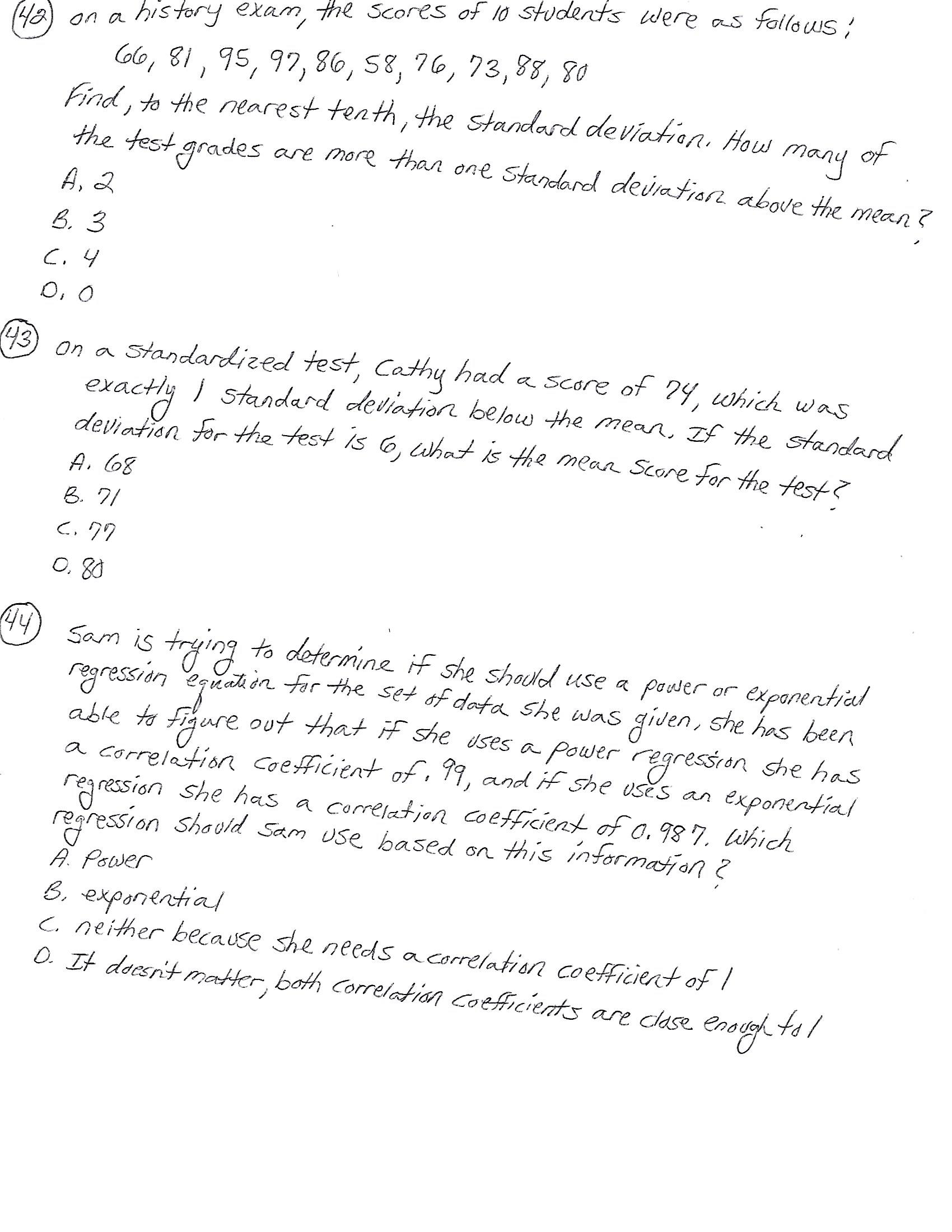 on a history exam, the scores of 10 students were