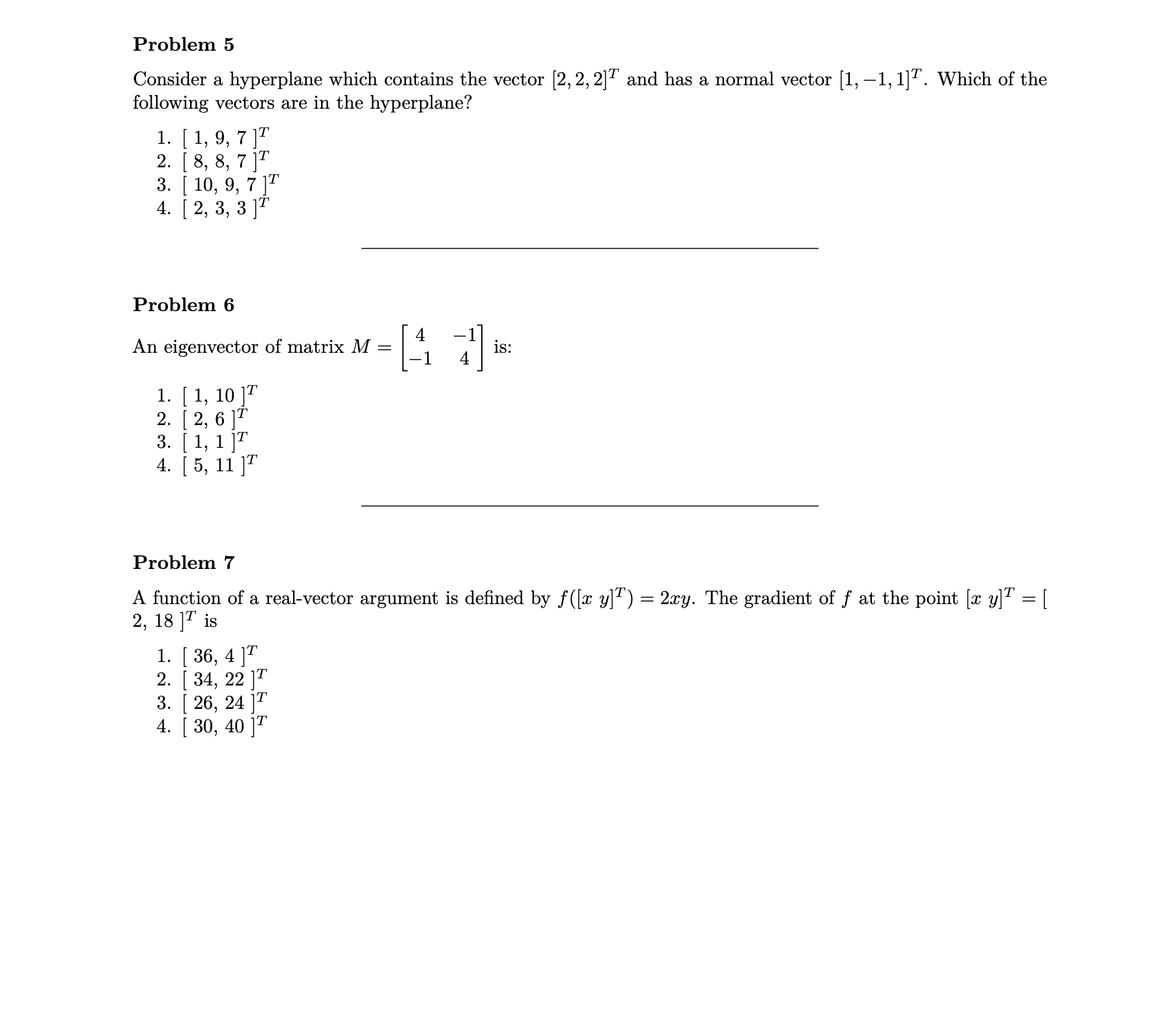 Problem 5 Consider a hyperplane which contains