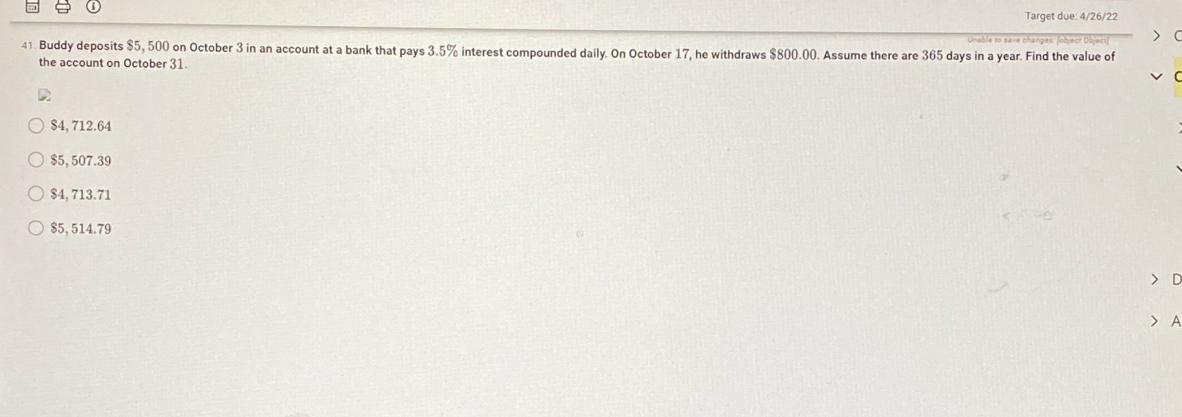 Target due: 4/26/22 Unable to save changes: