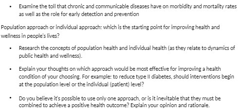 Examine the toll that chronic and communicable