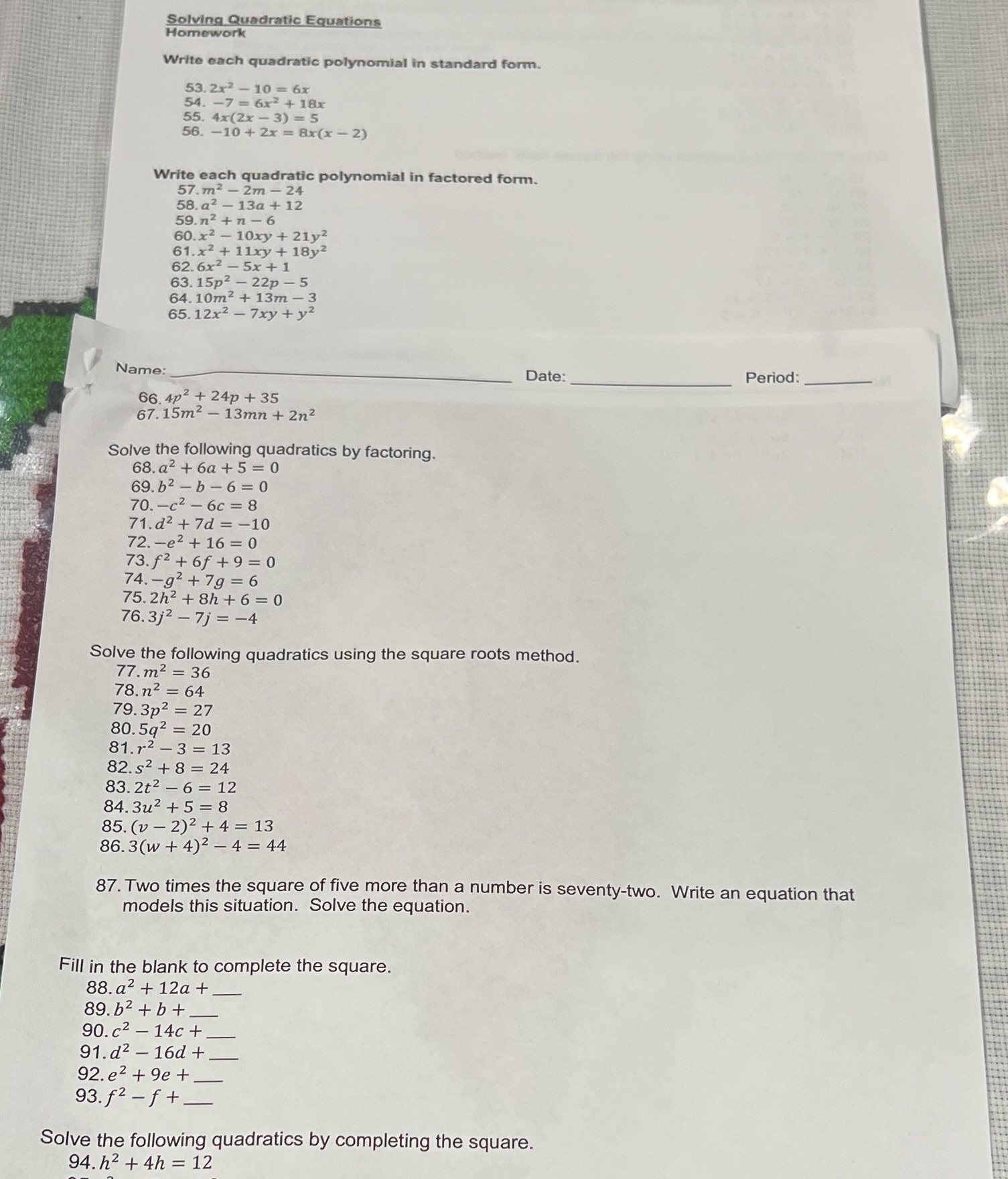 Need help from 53-94 Solving Quadratic Equations