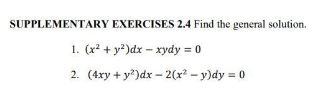 TOPIC: Non-Exact Differential Equation Answers