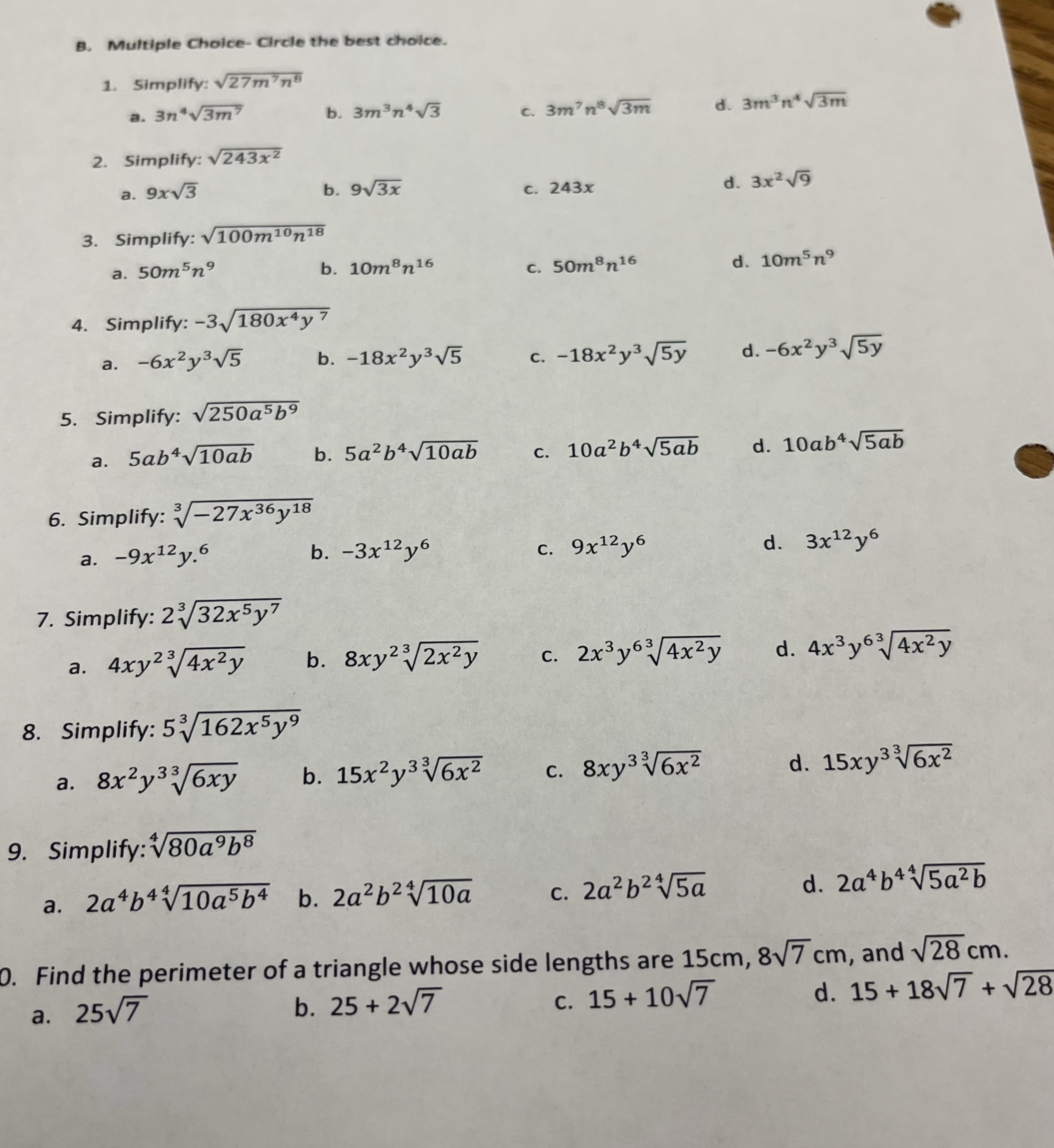 B. Multiple Choice- Circle the best choice. 1.