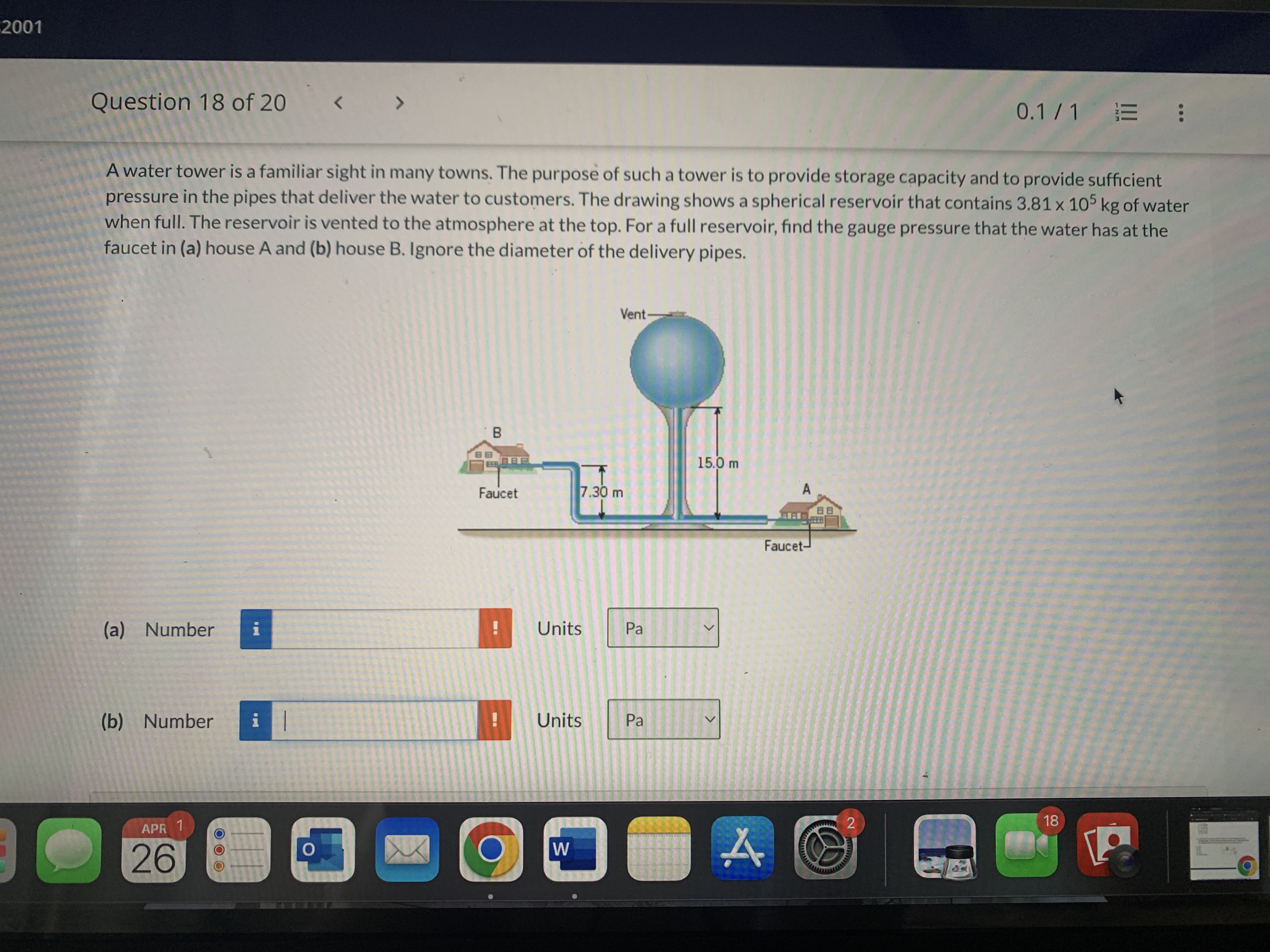 2001 Question 18 of 20 0.1 / 1 ... A water tower