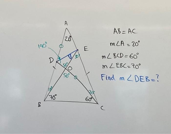 Please solve A AB = AC 20 140 MLA = 20' E D