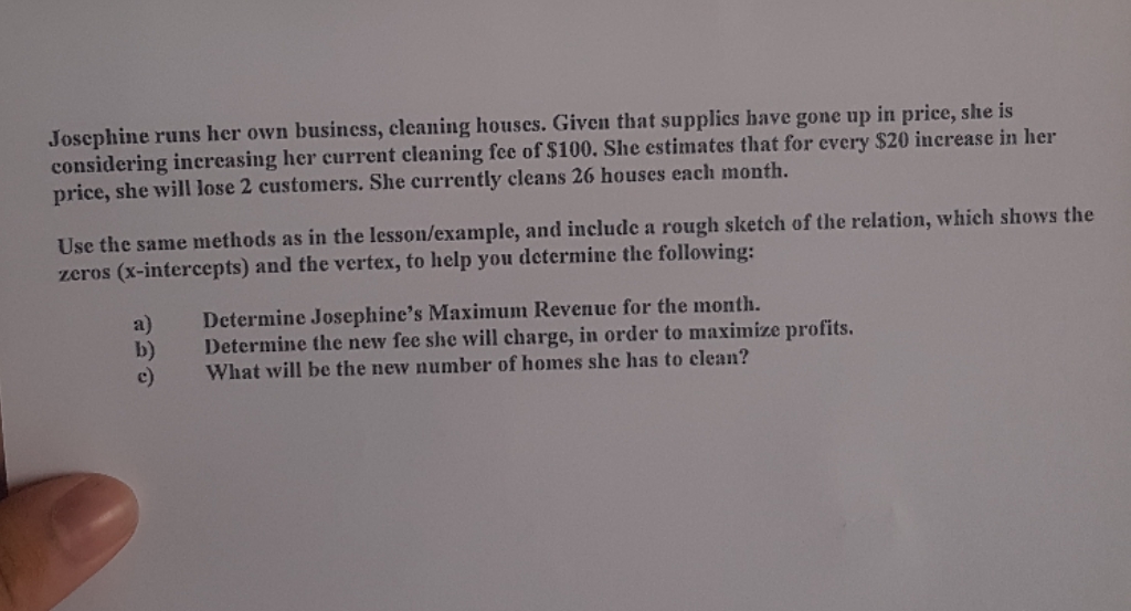 please solve and explain Josephine runs her own