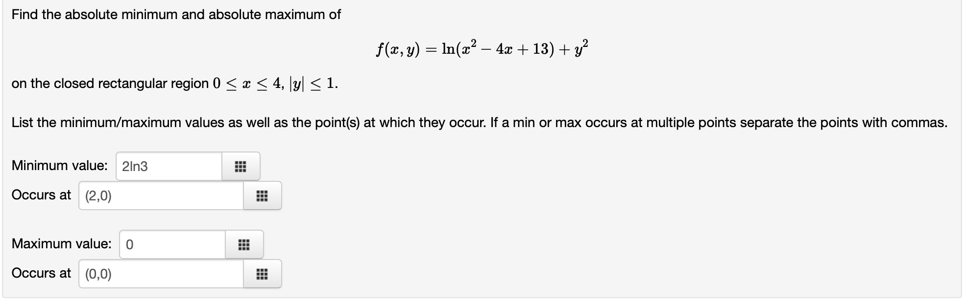 Find the absolute minimum and absolute maximum of