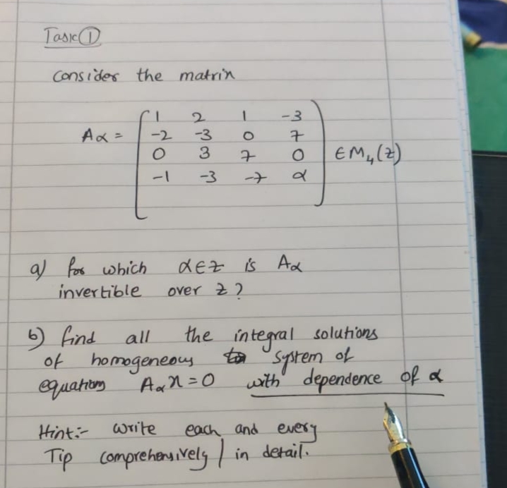 Last row values are -1 -3 -7 alpha. Taskc D