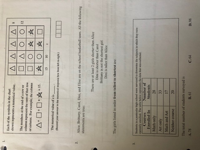 1. Each of the symbols in the chart shown