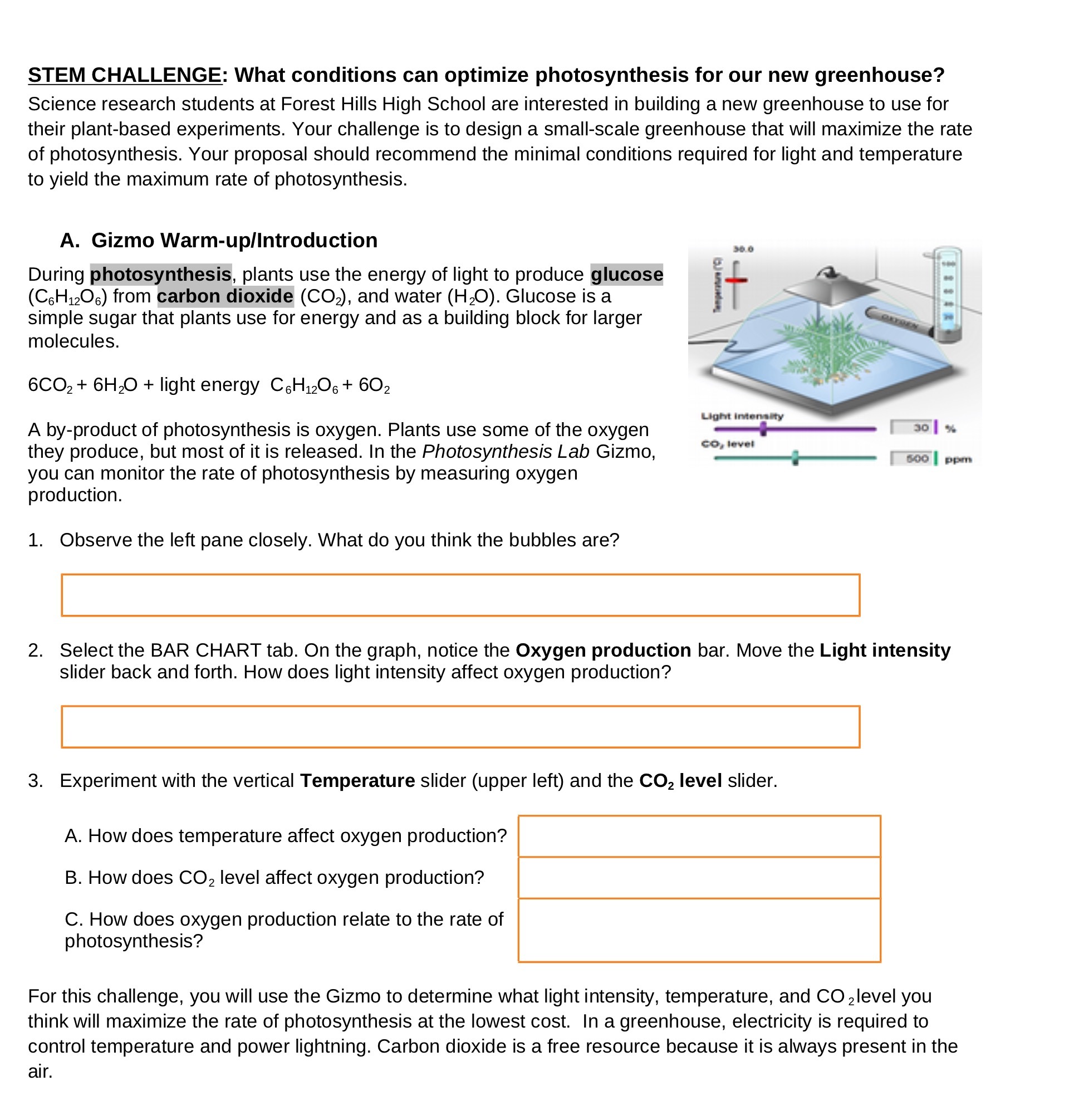 STEM CHALLENGE: What conditions can optimize