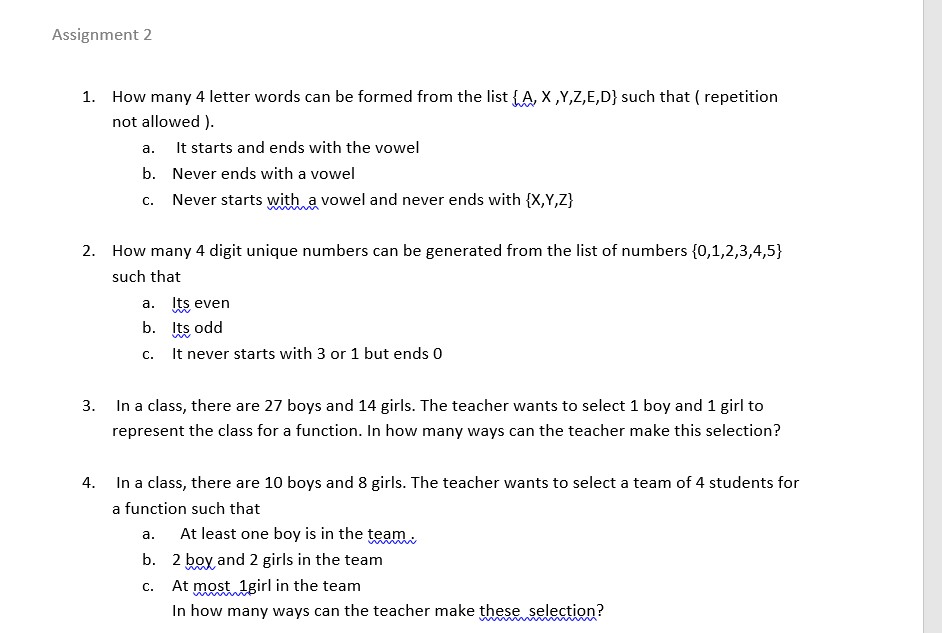 Assignment 2 1. Howr many 4 letter words can be