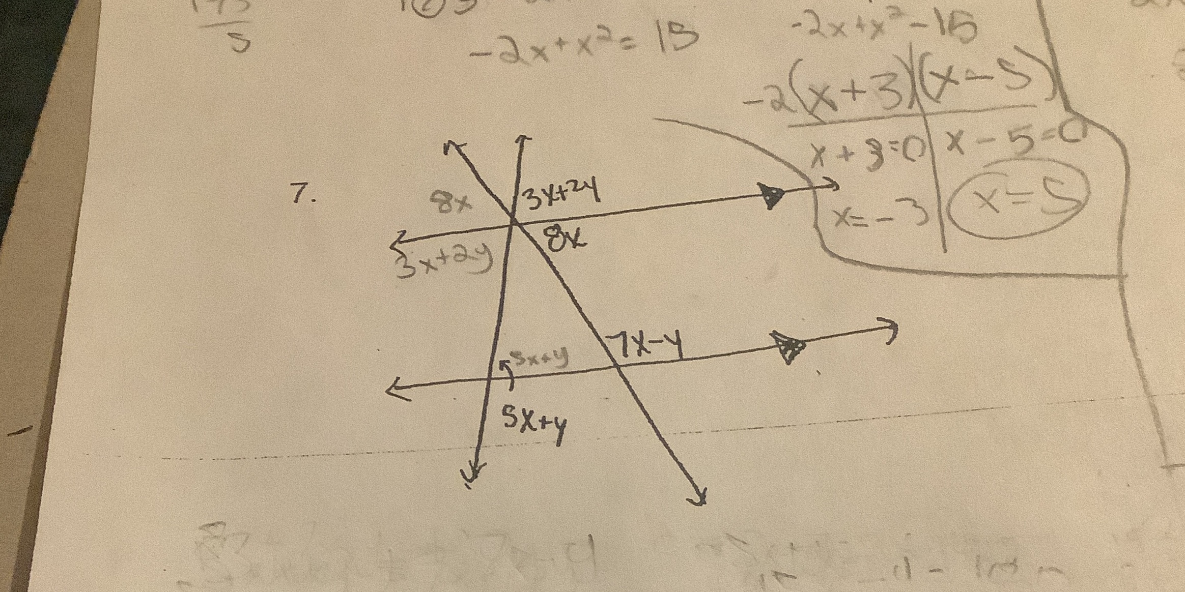 Please solve for x and y S - 2x+ x 2 = 15 -2x 4x