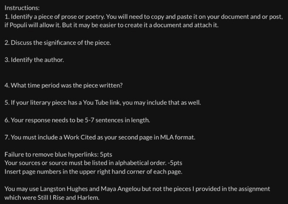 Instructions: 1. Identify a piece of prose or