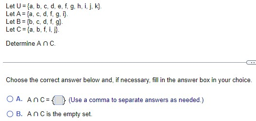 Question 7 Let U = {a, b, c, d, e, f, g, h, i, j,
