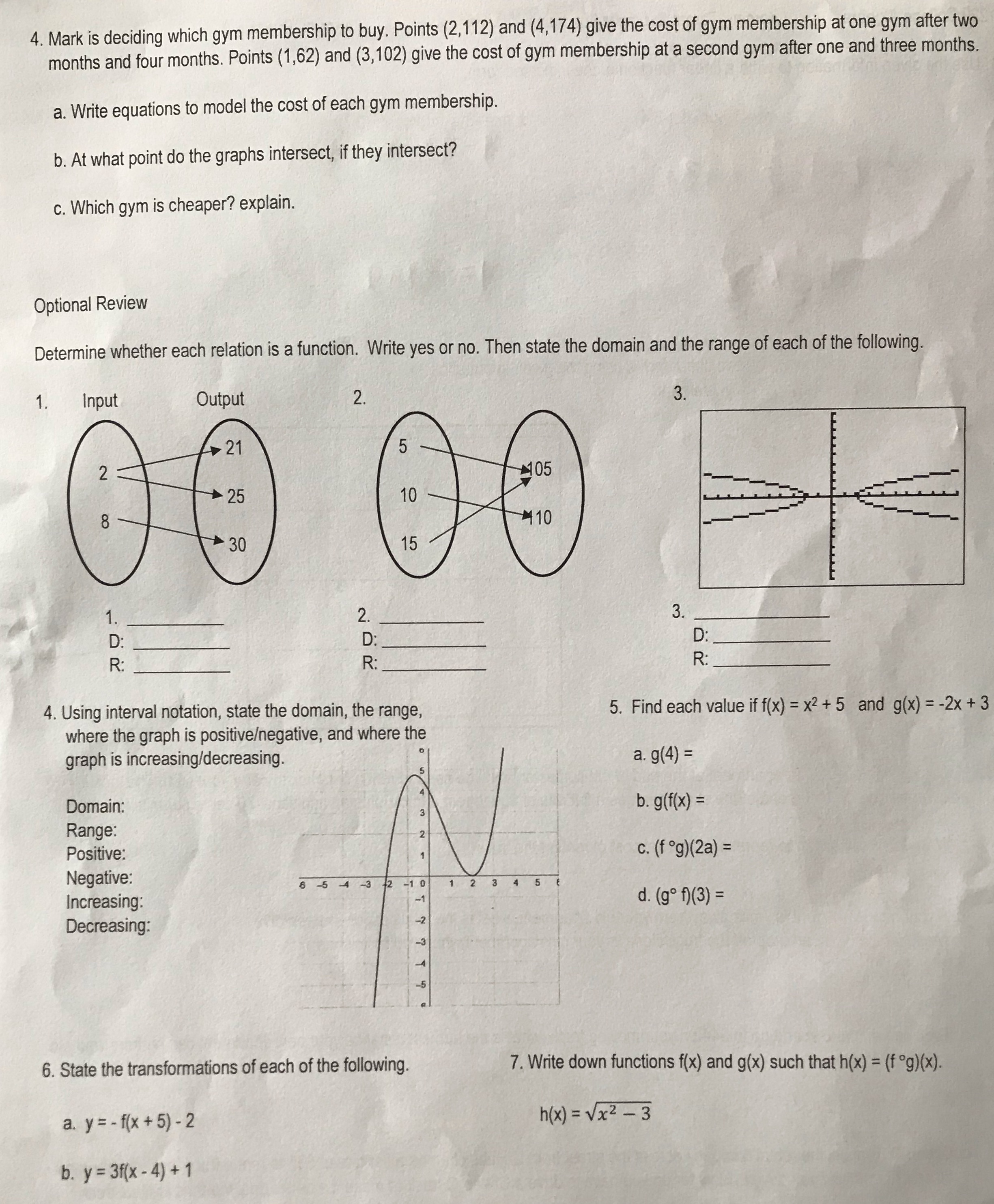 4. Mark is deciding which gym membership to buy.
