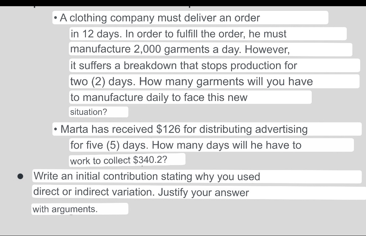- A clothing company must deliver an order in 12