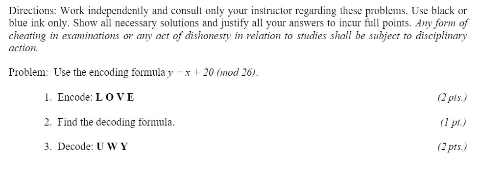 Directions: Work independently and consult only