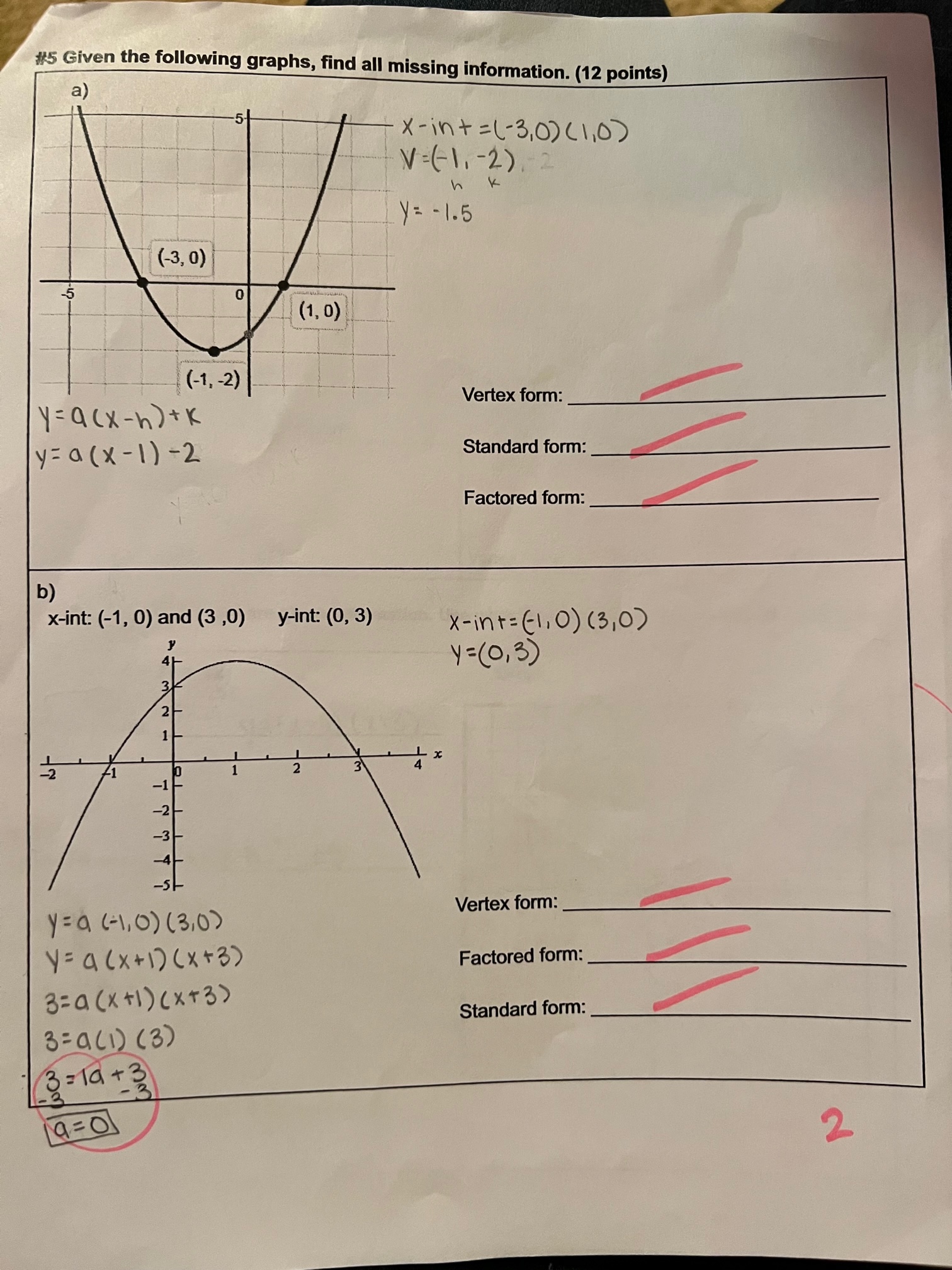 #5 Given the following graphs, find all missing