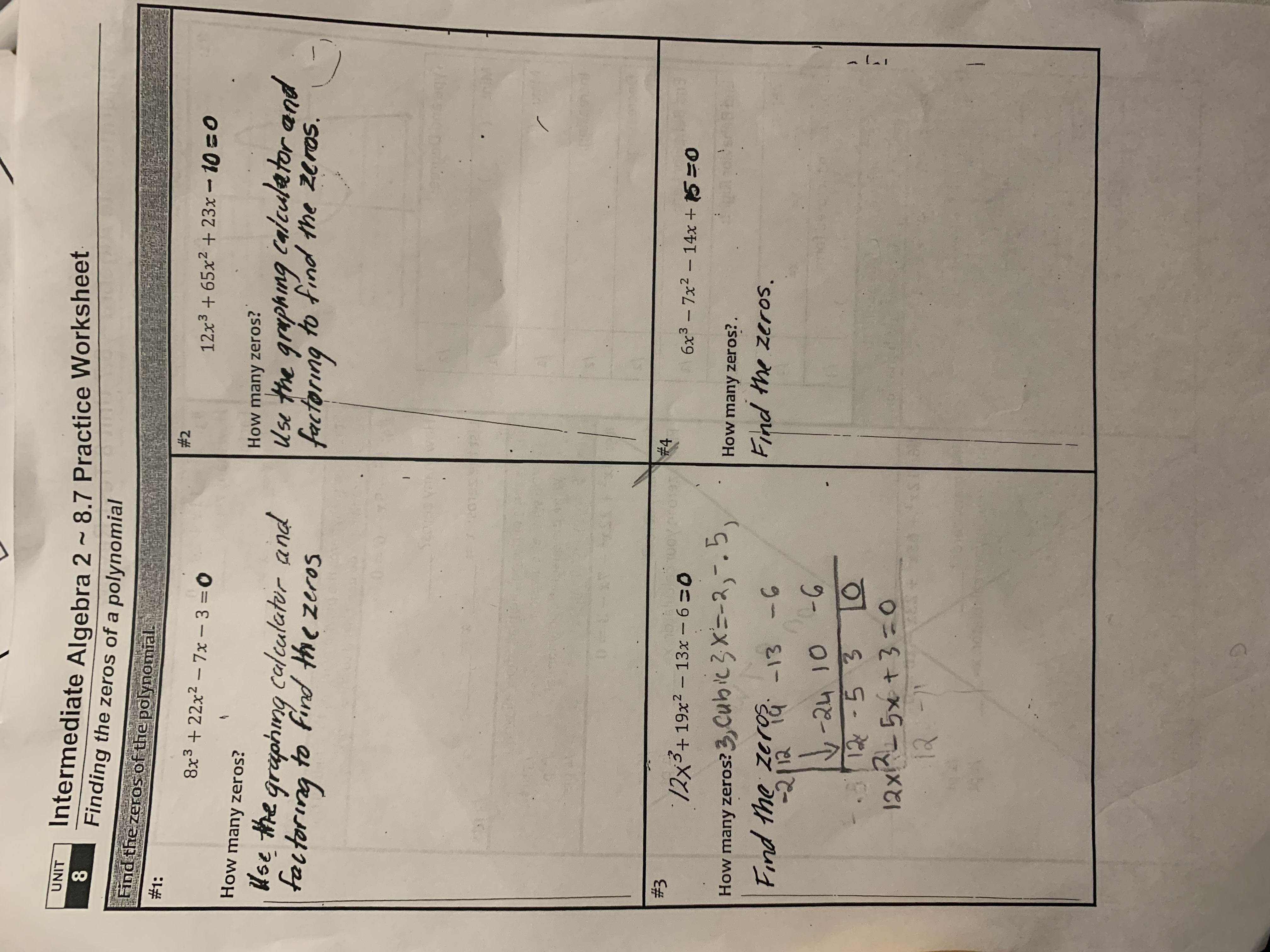 UNIT 8 Intermediate Algebra 2 ~ 8.7 Practice
