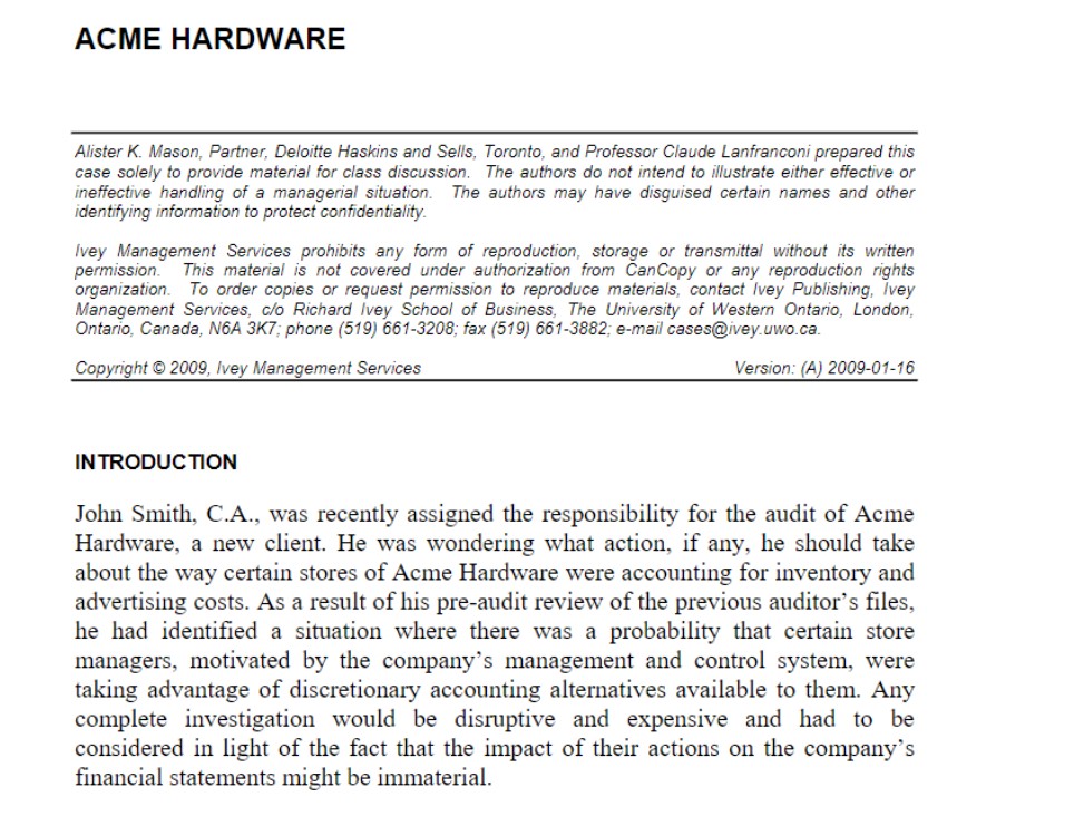 ACME HARDWARE Alister K. Mason, Partner, Deloitte
