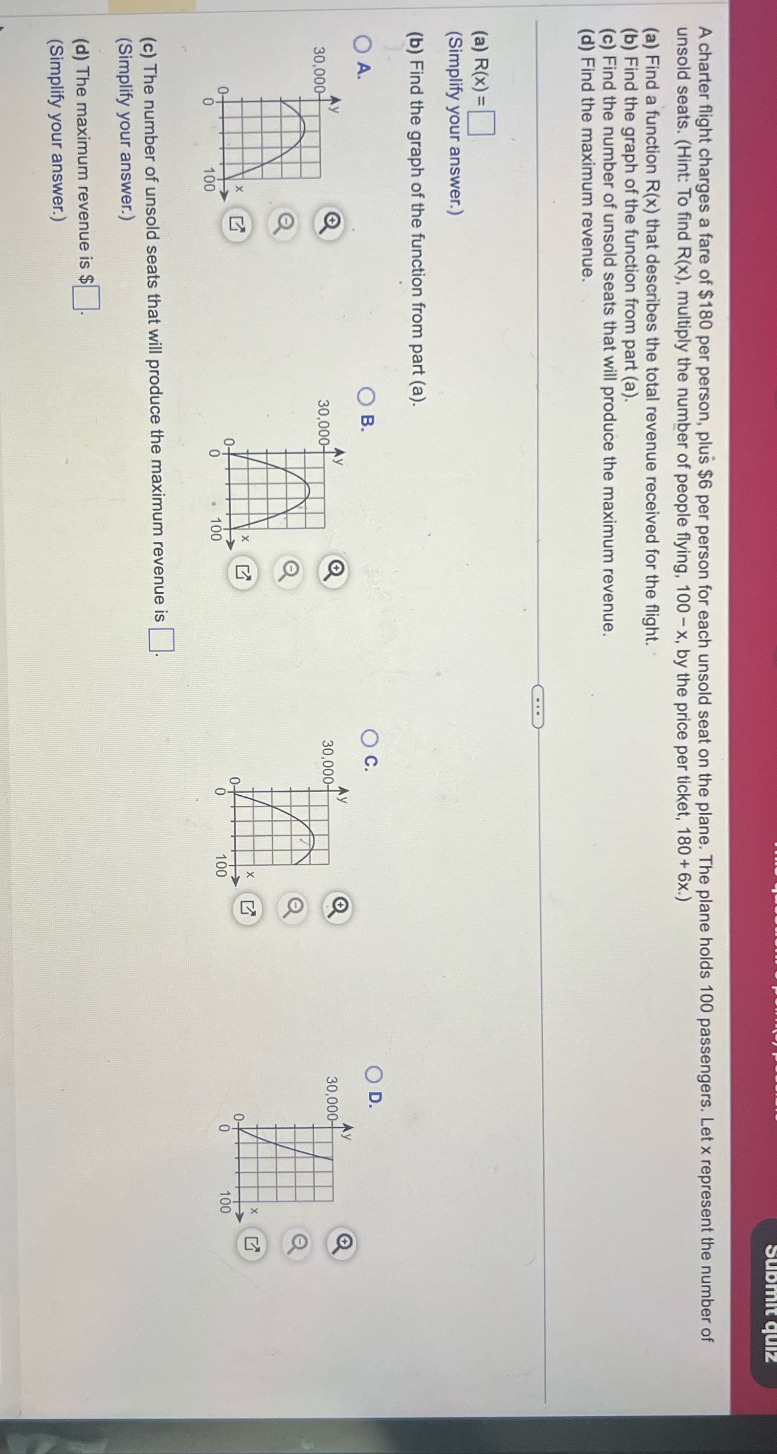 A charter flight charges a fare of $180 per