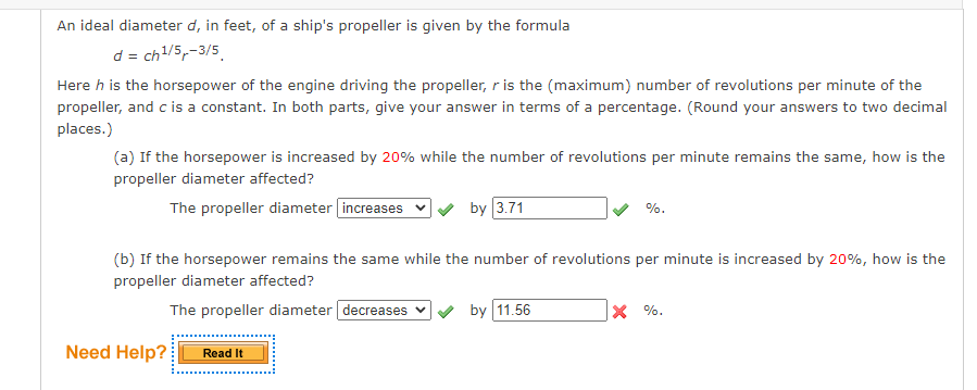 An ideal diameter d, in feet, ofa ship's